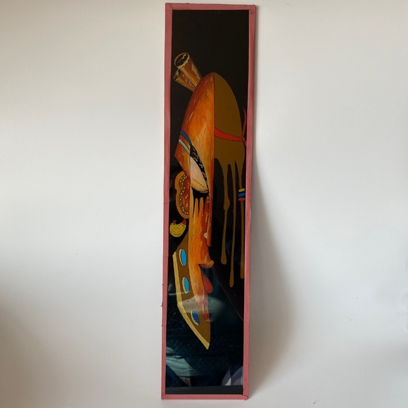 Vintage African REVERSE GLASS PAINT Stylized Tribal's Man Face Wall Art Rare Fin - Picture 3 of 8